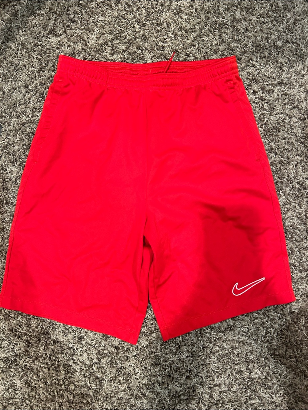 Nike Youth Red Athletic Shorts with Swoosh Logo